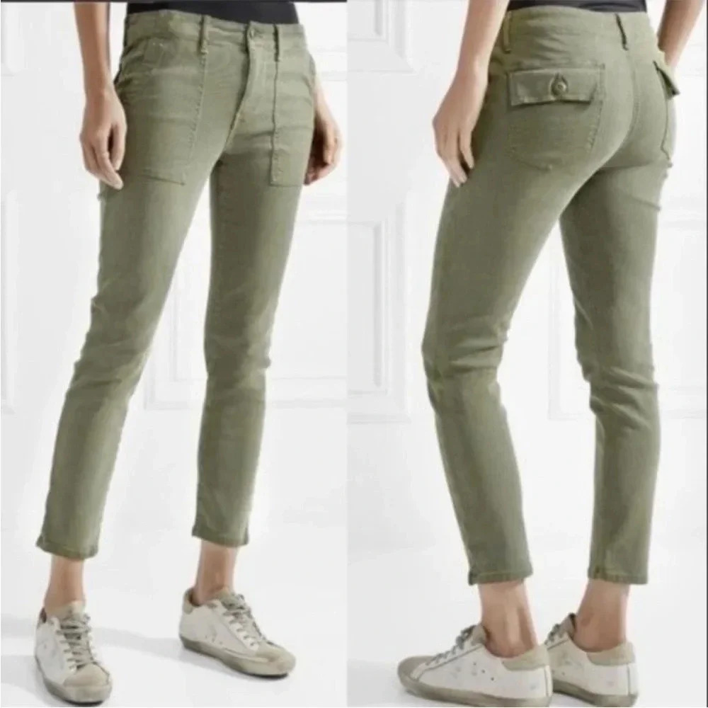 The Great. Corduroy Ankle Cargo Cropped Pants Green Womens Size 27